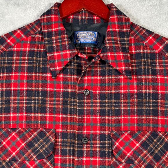 Pendleton Other - Pendleton Board Shirt Mens M‎ Red Plaid Virgin Wool Vintage Made in USA 4781